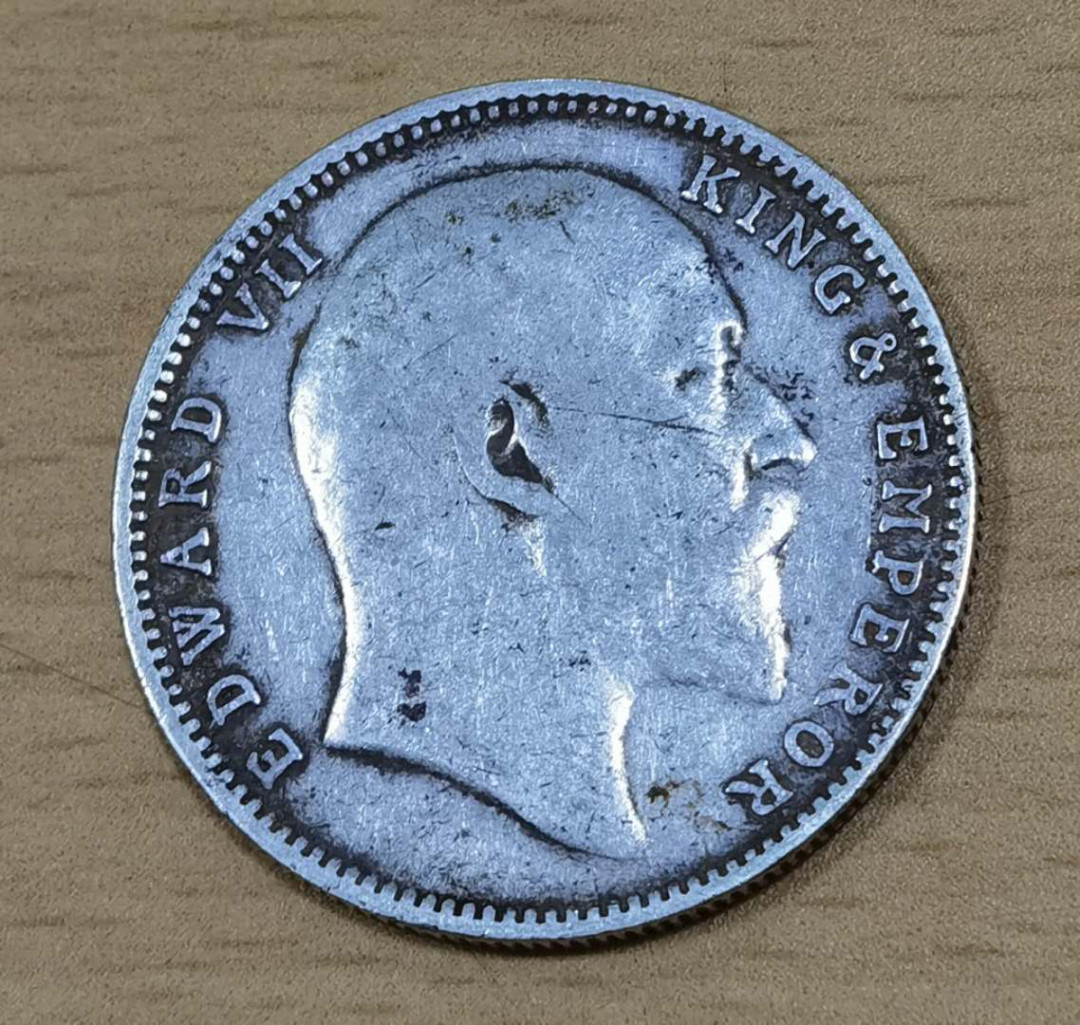马甸外币专卖微拍第五十六期，外国金银币专场，陆续上新，欢迎关注 	1906年爱七印度1卢比银币，重11.66克，成色917 