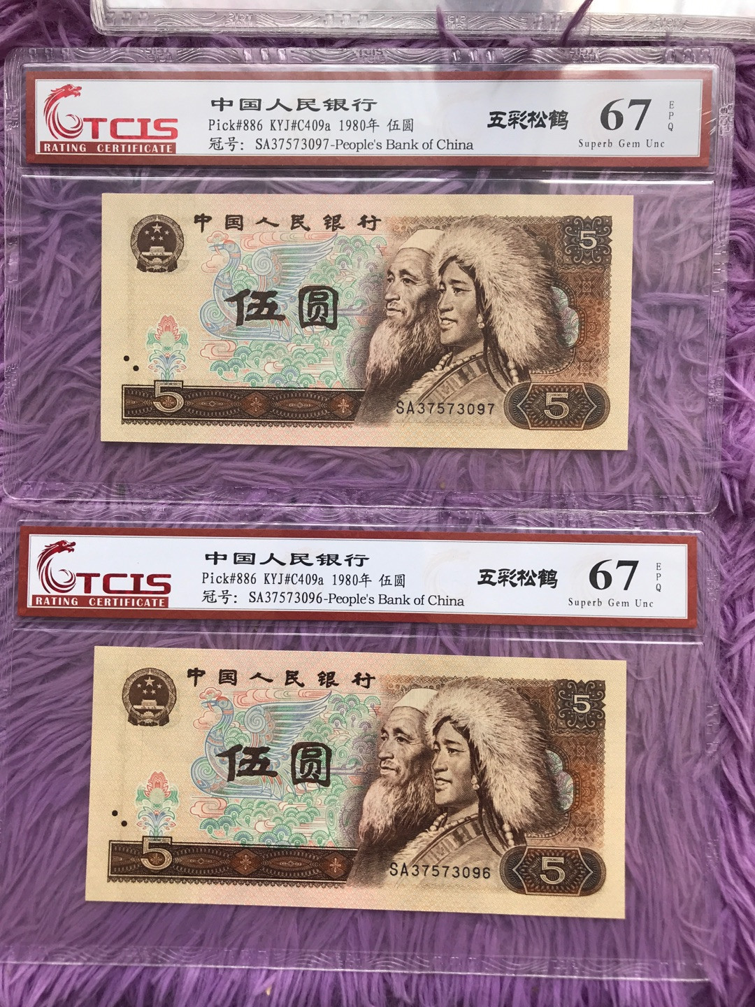 缤纷拍396期 805稀少荧光，五彩松鹤两张一起