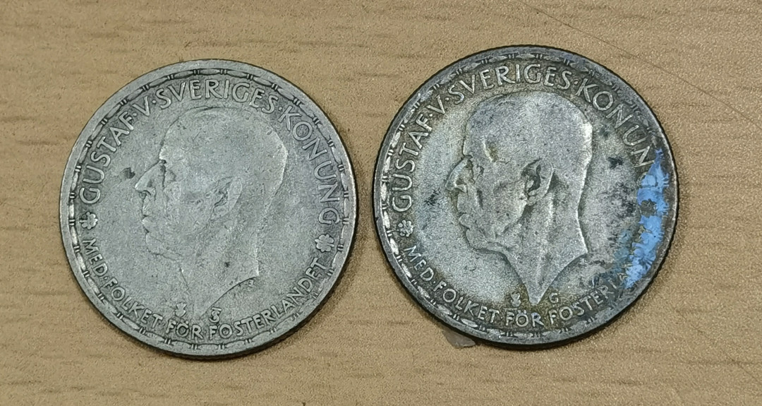 马甸外币专卖微拍第五十六期，外国金银币专场，陆续上新，欢迎关注 1946／43年瑞典1克郎银币2枚，每枚重7克，成色400 