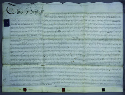 【线上线下同步拍】华宇2021夏拍----纸杂文献专场 - 1772年牛皮纸契约一张，多个签名与火漆印花。尺寸：80*60cm。
