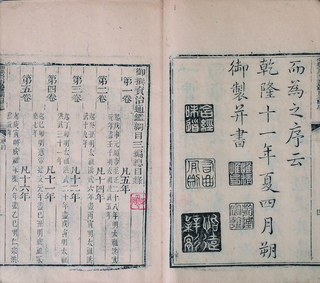 【线上线下同步拍】华宇2021夏拍----纸杂文献专场 清乾隆版御撰通鑑纲目二十卷全八册。尺寸：16*25cm。