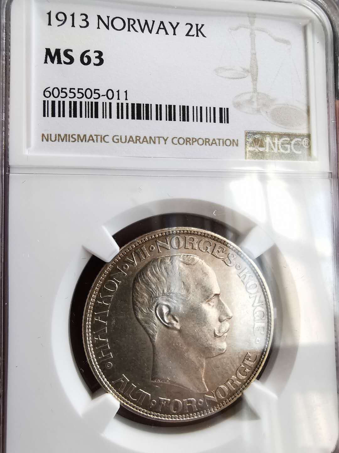 凡希社世界钱币微拍第一百六十四期 1913挪威哈康七世2克朗NGC-MS63