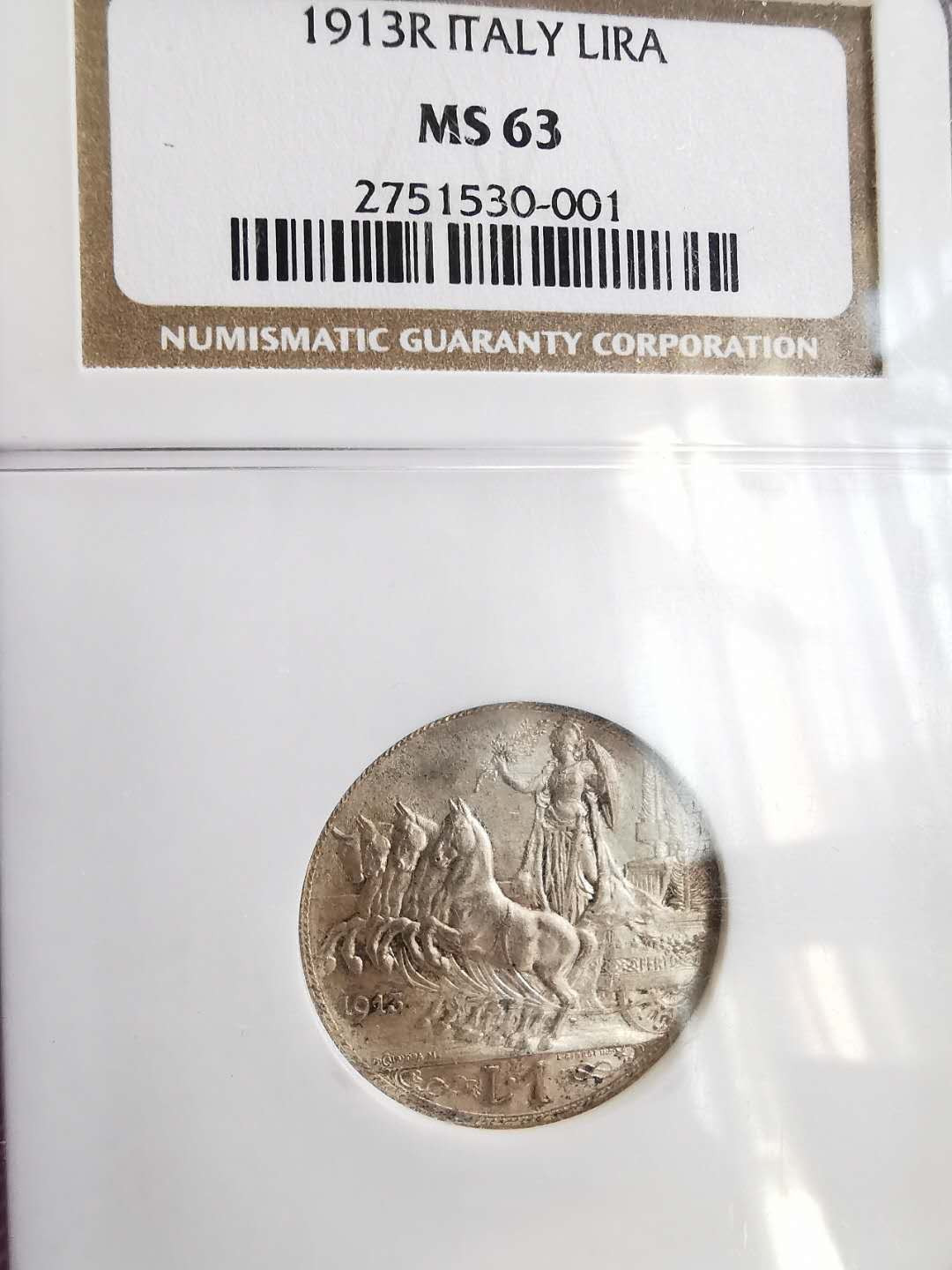 凡希社世界钱币微拍第一百六十四期 1913意大利马车里拉银币圈版NGC-MS63