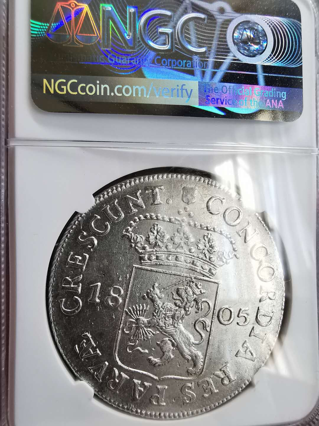 凡希社世界钱币微拍第一百六十四期 稀！1805荷兰乌特勒支杜卡特大银NGC-MS64原色银光收藏级！