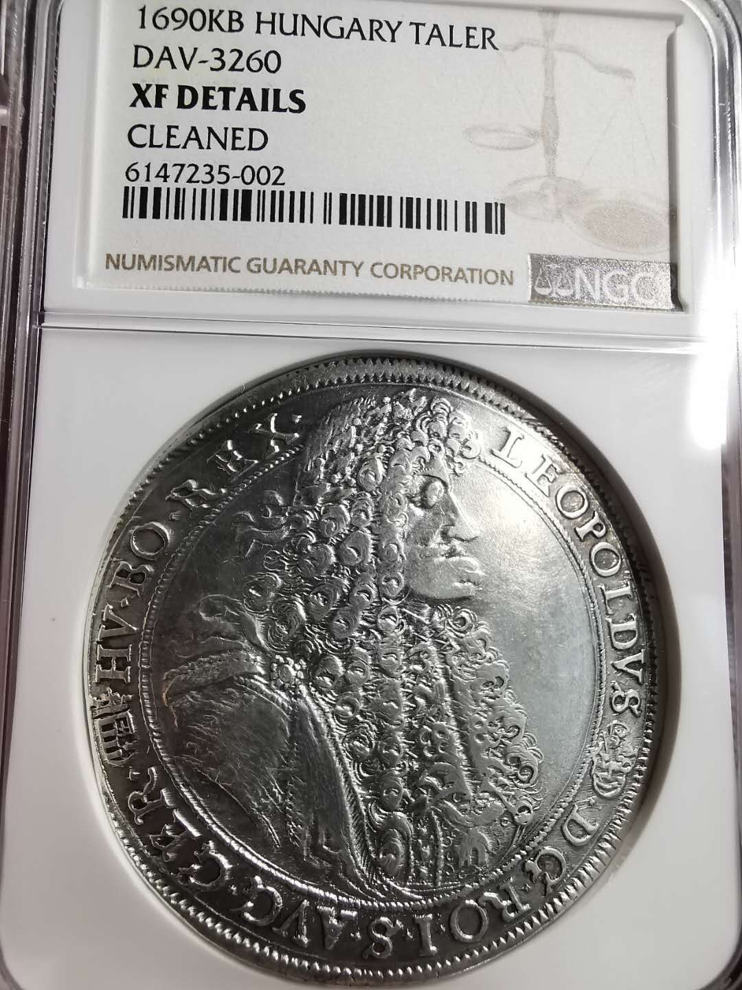 凡希社世界钱币微拍第一百六十四期 荐！1690神罗匈牙利利奥波德泰勒大银NGC-XFD少见KB厂