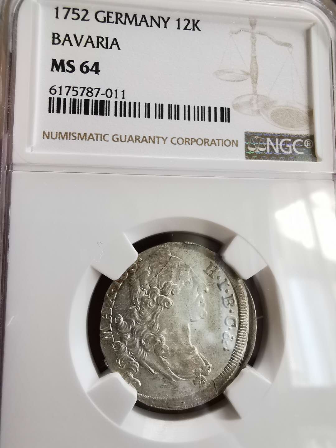 凡希社世界钱币微拍第一百六十四期 1752巴伐利亚12K银币NGC-MS64