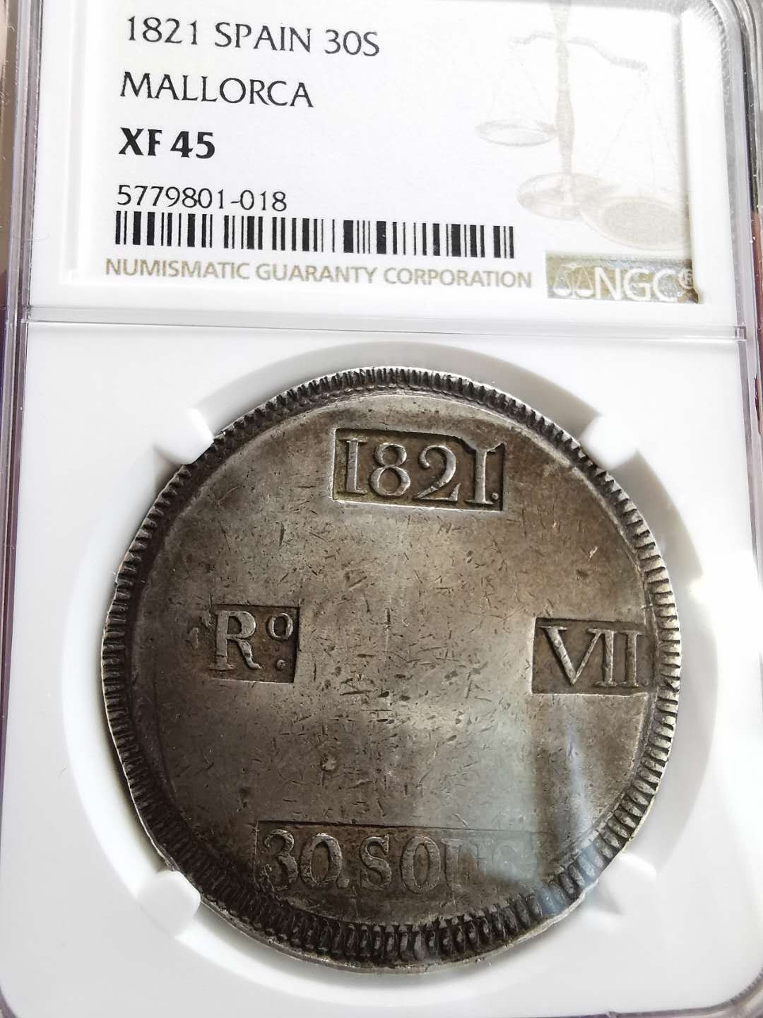 凡希社世界钱币微拍第一百六十四期 1821西班牙马略卡岛30S大银NGC-XF45