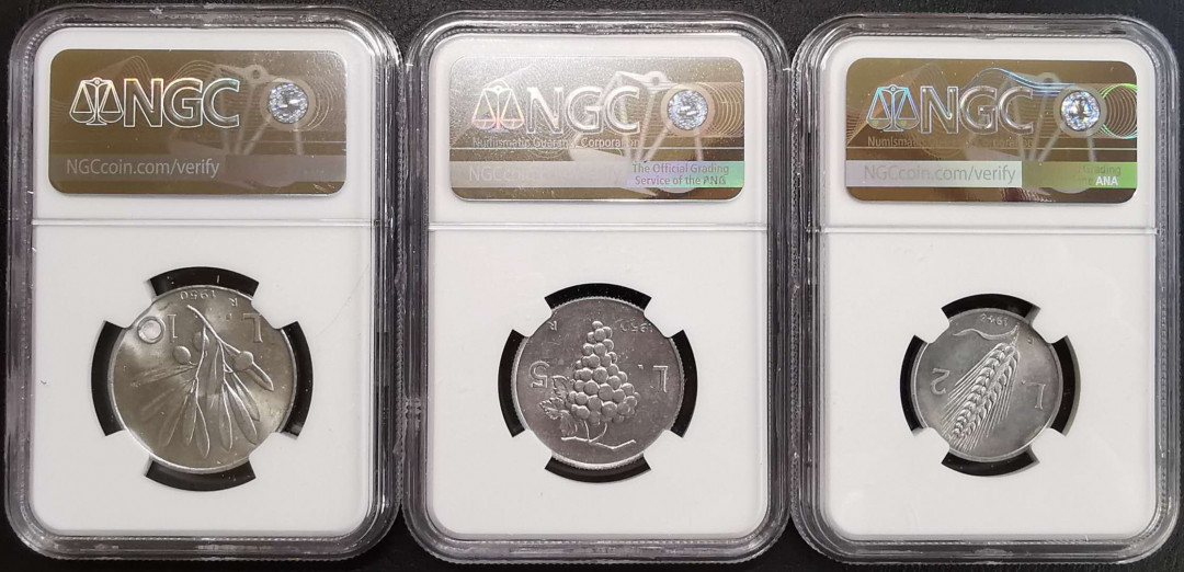 凡希社世界钱币微拍第一百六十四期 战后意大利铝币三枚NGC评级