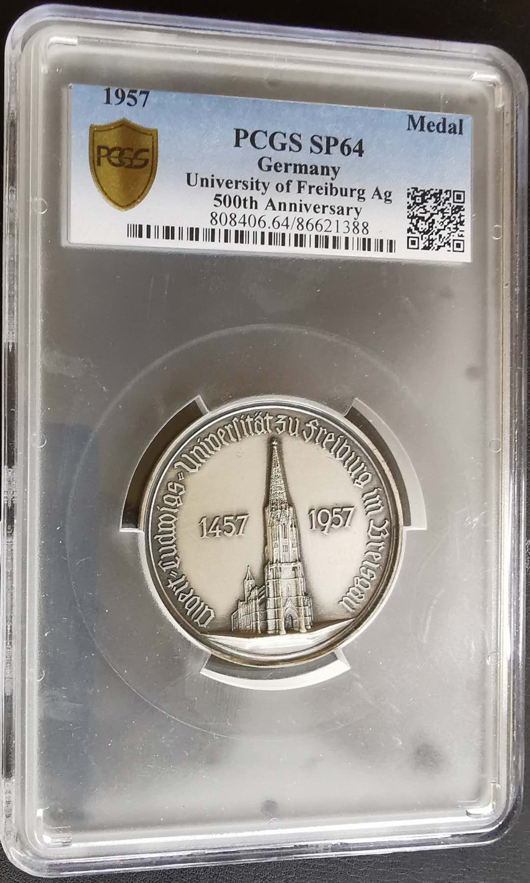 凡希社世界钱币微拍第一百六十四期 1957弗莱堡大学五百周年纪念大银章PCGS-SP64