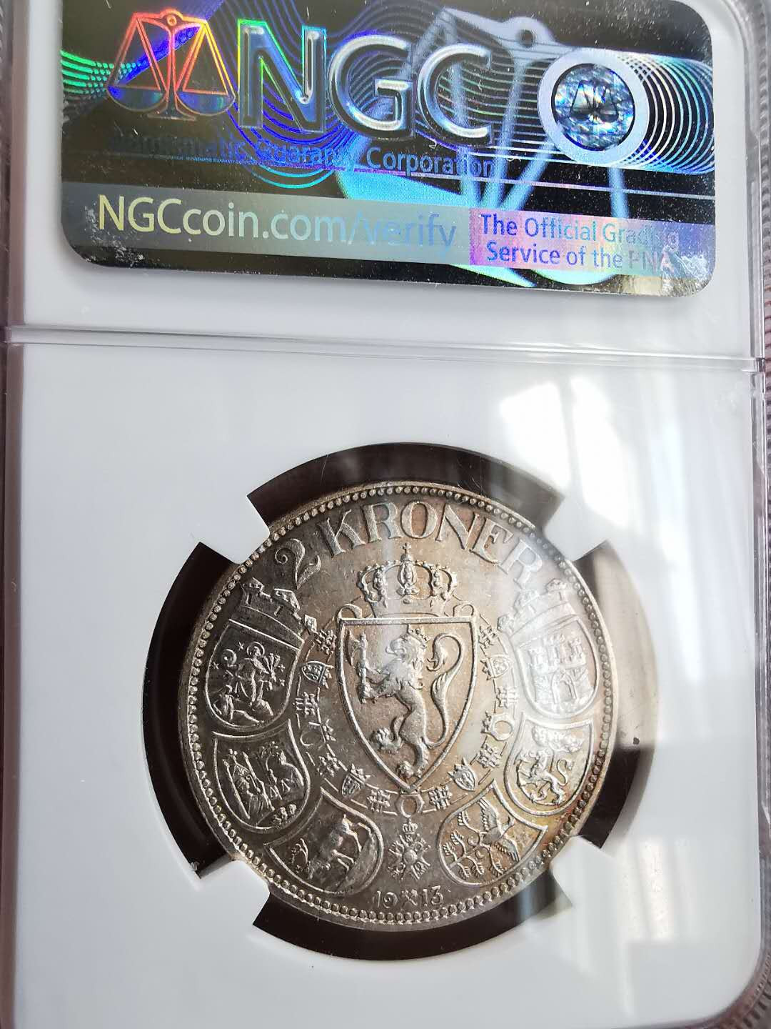 凡希社世界钱币微拍第一百六十四期 1913挪威哈康七世2克朗NGC-MS63