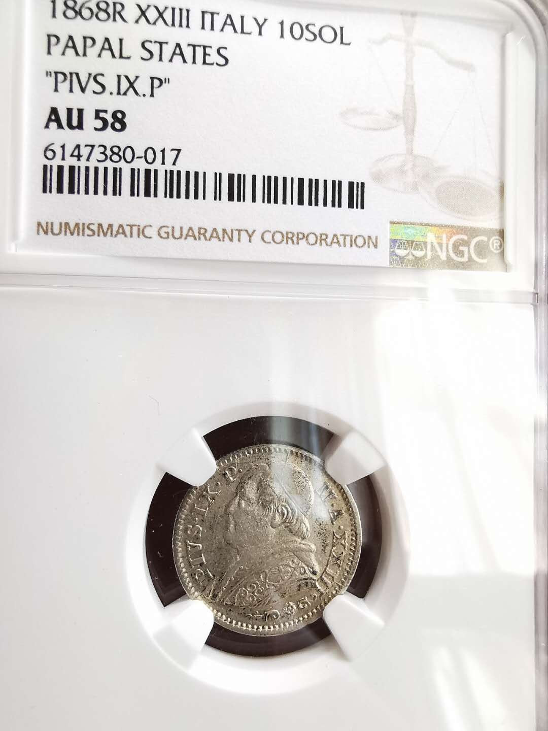 凡希社世界钱币微拍第一百六十四期 1868梵蒂冈10SOL NGC-AU58