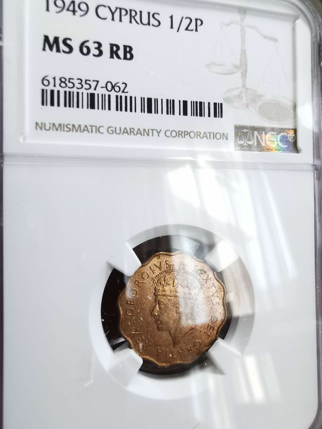 凡希社世界钱币微拍第一百六十四期 1949塞浦路斯1/2P NGC-MS63