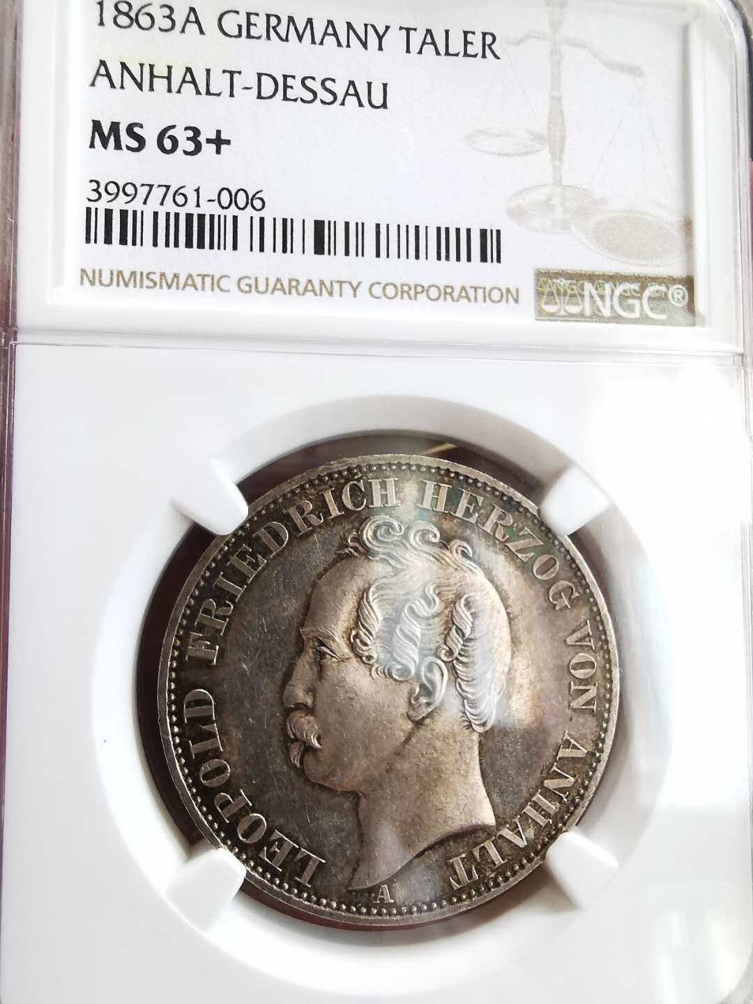 凡希社世界钱币微拍第一百六十四期 荐！1863A安哈特德绍纪念泰勒NGC-MS63+淡彩！