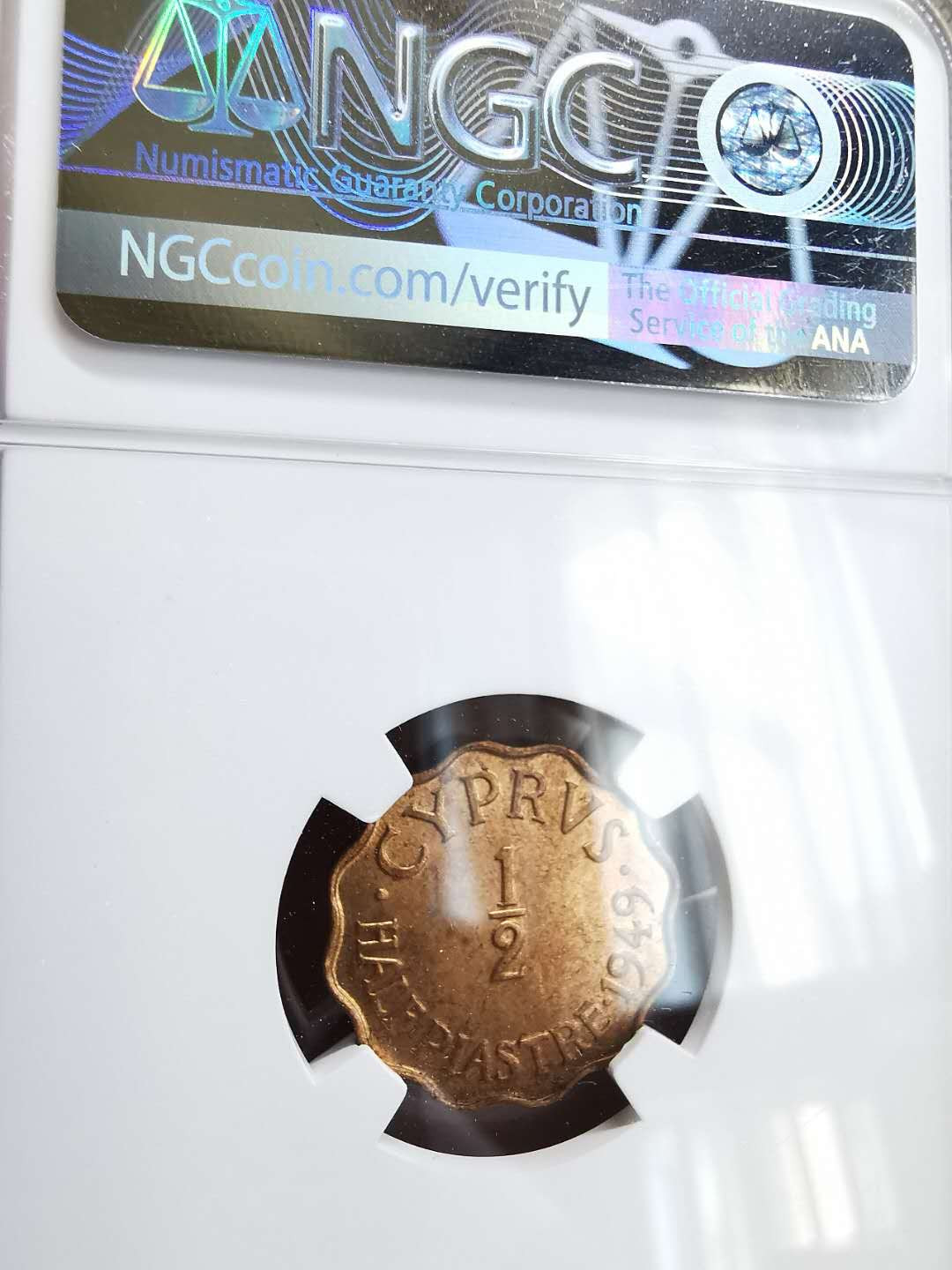 凡希社世界钱币微拍第一百六十四期 1949塞浦路斯1/2P NGC-MS63