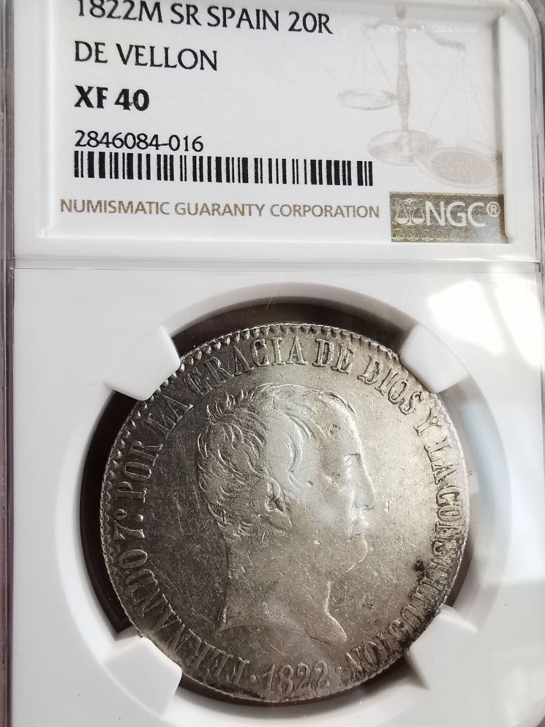 凡希社世界钱币微拍第一百六十四期 1822M西班牙20R大银NGC-XF40