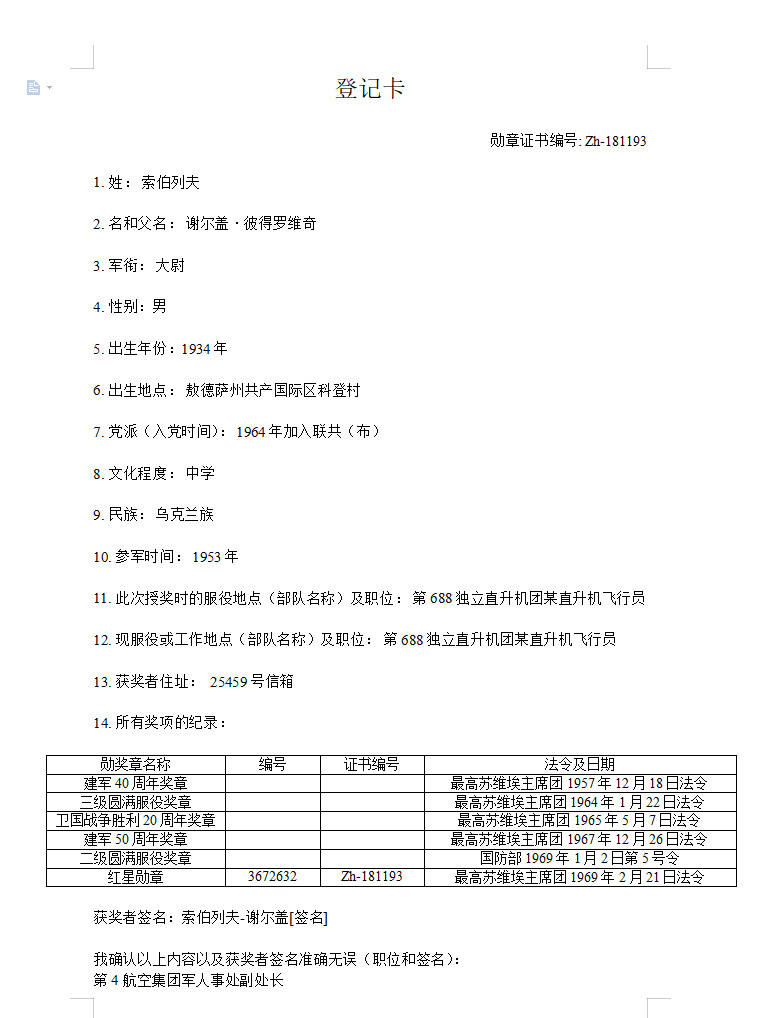 苏联勋章拍卖八月第一期 6.苏联红星勋章飞行员捷克事件执行任务