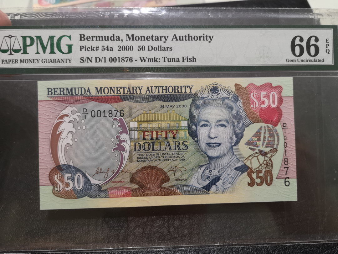 《外钞收藏家》第一百一十九期拍卖（本期106件拍品） 2000年百慕大50刀 PMG66 千位号