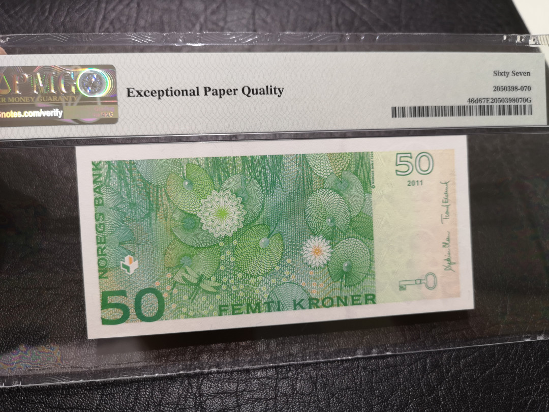 《外钞收藏家》第一百一十九期拍卖（本期106件拍品） 2011年挪威50克朗 PMG67