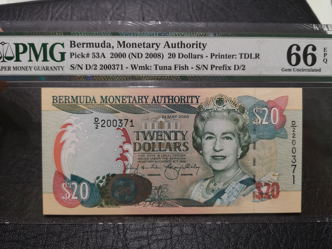 《外钞收藏家》第一百一十九期拍卖（本期106件拍品） 2000年百慕大20刀 PMG66