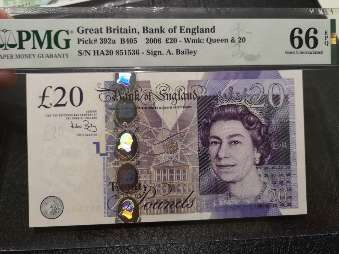 《外钞收藏家》第一百一十九期拍卖（本期106件拍品） 2006年英国F序列20镑  PMG66