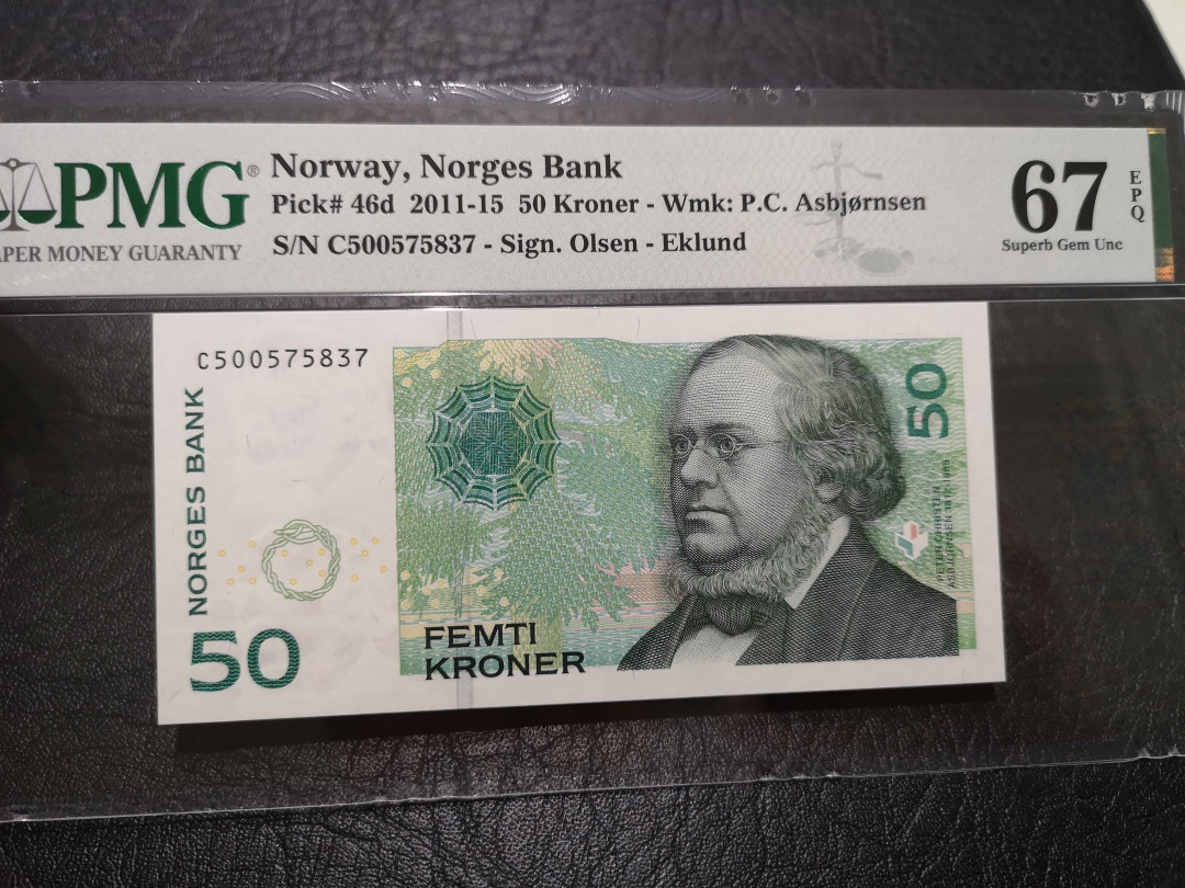 《外钞收藏家》第一百一十九期拍卖（本期106件拍品） 2011年挪威50克朗 PMG67