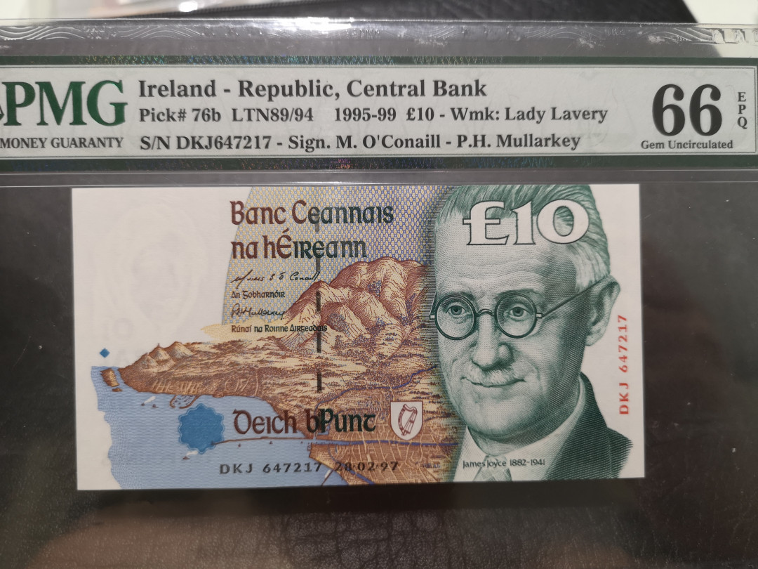《外钞收藏家》第一百一十九期拍卖（本期106件拍品） 1995-99年爱尔兰10镑 PMG66