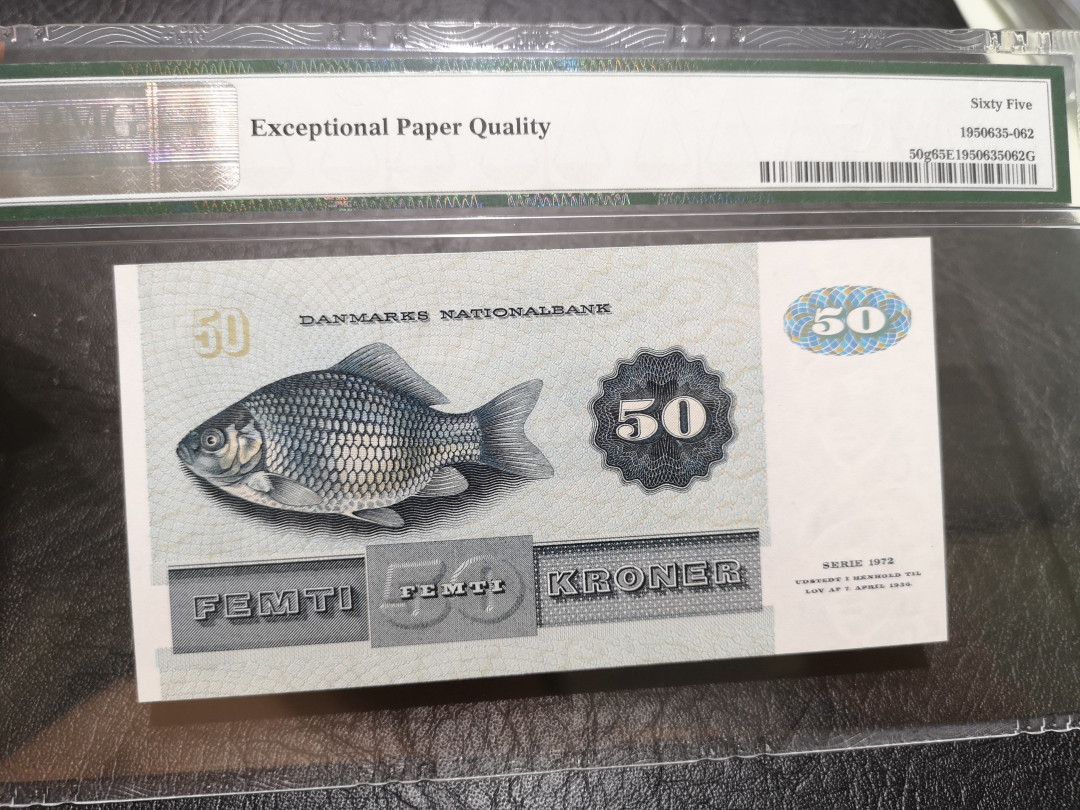 《外钞收藏家》第一百一十九期拍卖（本期106件拍品） 1985年丹麦50克朗 PMG65