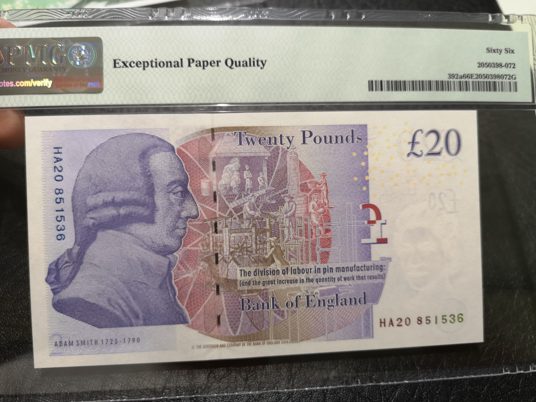 《外钞收藏家》第一百一十九期拍卖（本期106件拍品） 2006年英国F序列20镑  PMG66