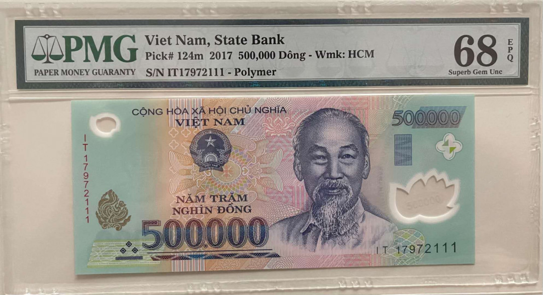《张总收藏》32期—海外筋票 2017年越南500'000盾最大面值PMG68高分难得豹子号