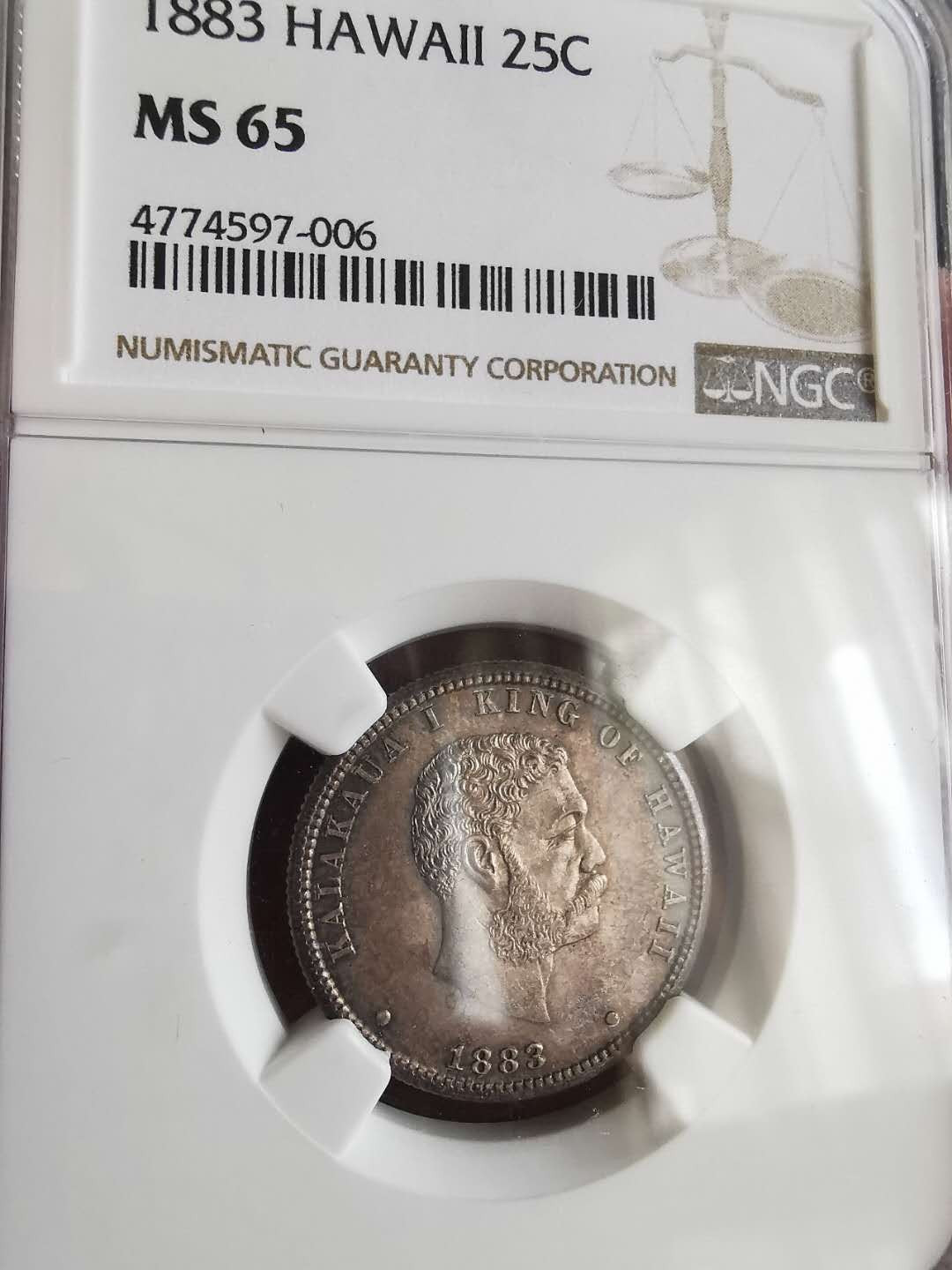 凡希社世界钱币微拍第一百六十五期 荐！1885夏威夷王国25分NGC-MS65紫金包浆高分！