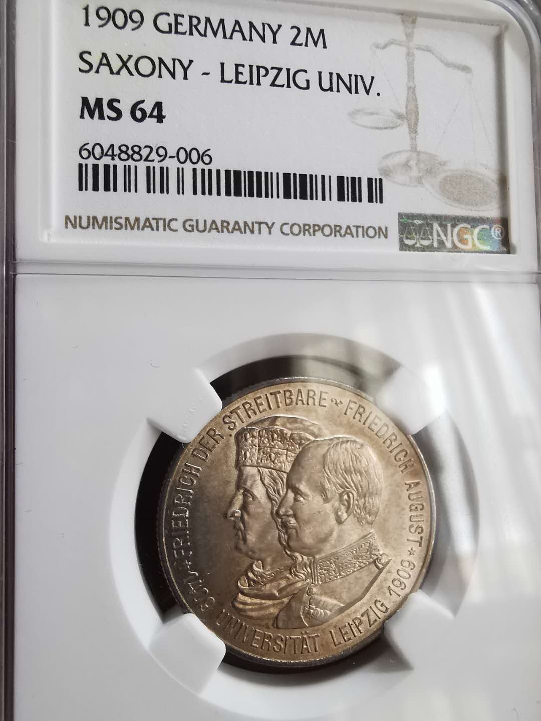 凡希社世界钱币微拍第一百六十五期 1909莱比锡大学纪念2马克NGC-MS64
