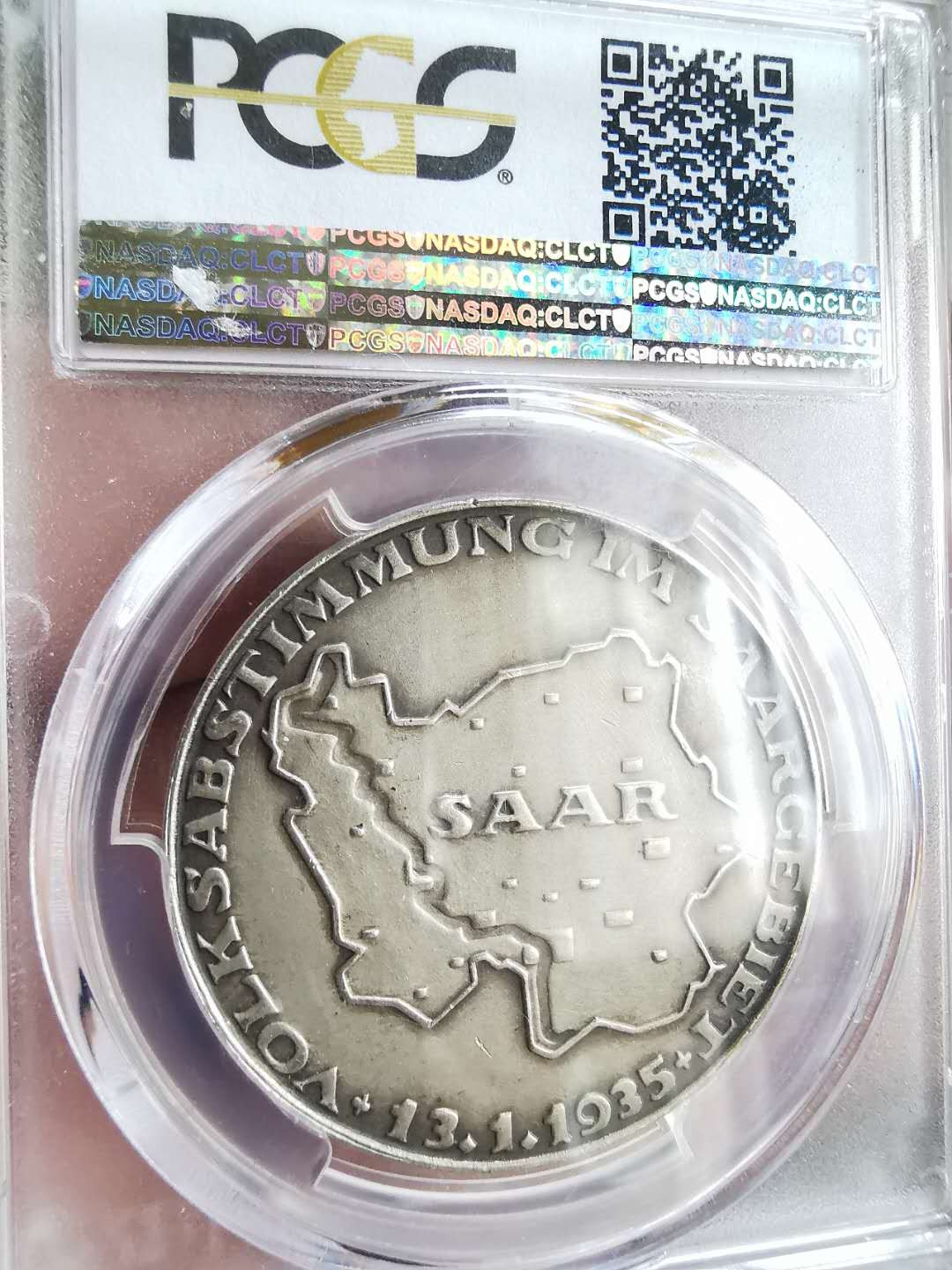 凡希社世界钱币微拍第一百六十五期 1935德国萨尔解放纪念银章PCGS-SP63边铭BAYER