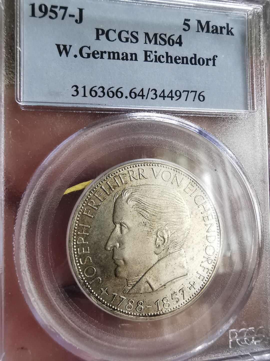 凡希社世界钱币微拍第一百六十五期 1957J联邦德国5马克PCGS-MS64少见品种！