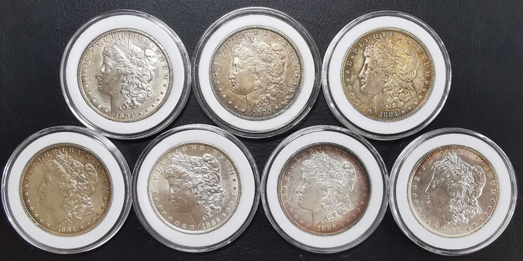 凡希社世界钱币微拍第一百六十五期 摩根一组七枚AU