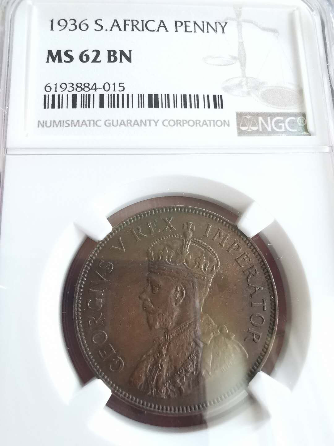 凡希社世界钱币微拍第一百六十五期 1936南非乔五便士大铜NGC-MS62