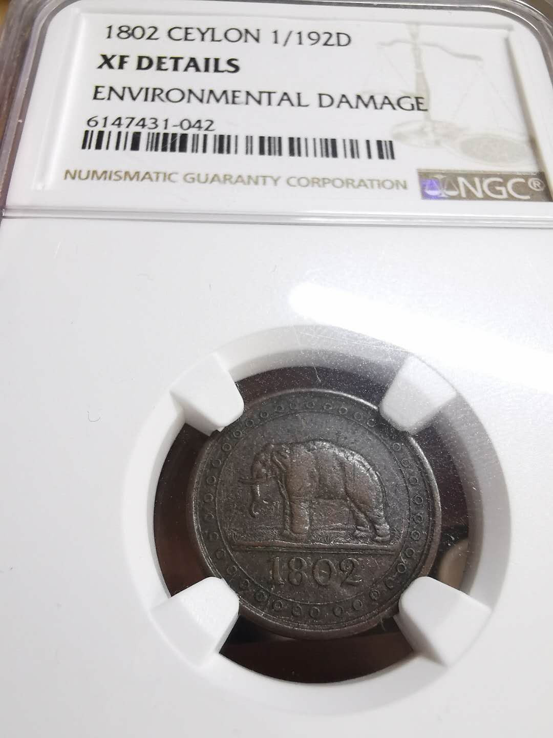 凡希社世界钱币微拍第一百六十五期 1802锡兰1/192RD NGC-XFD