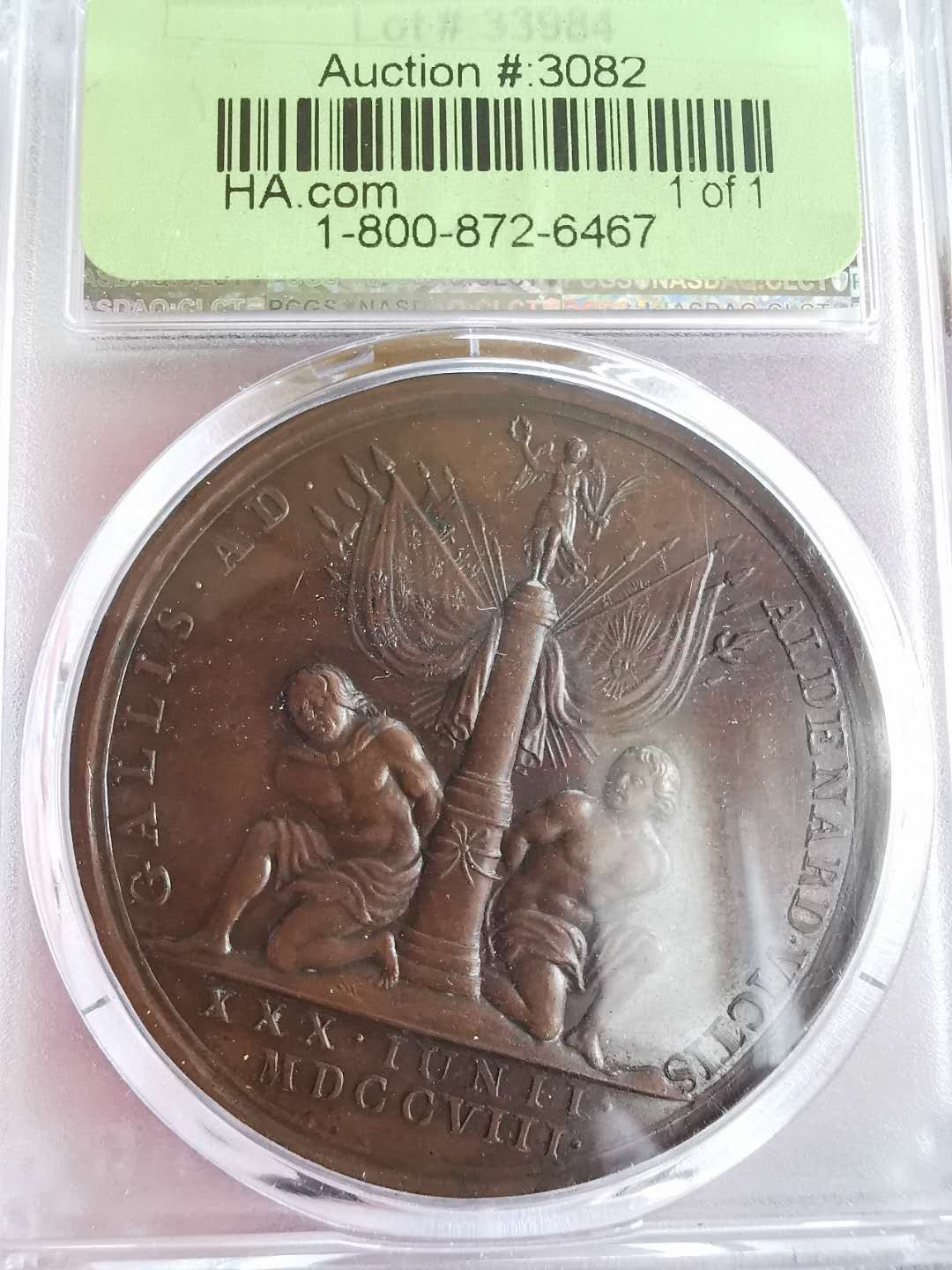 凡希社世界钱币微拍第一百六十五期 荐！1708英国安妮奥德纳尔德战役胜利纪念章PCGS-SP64BN