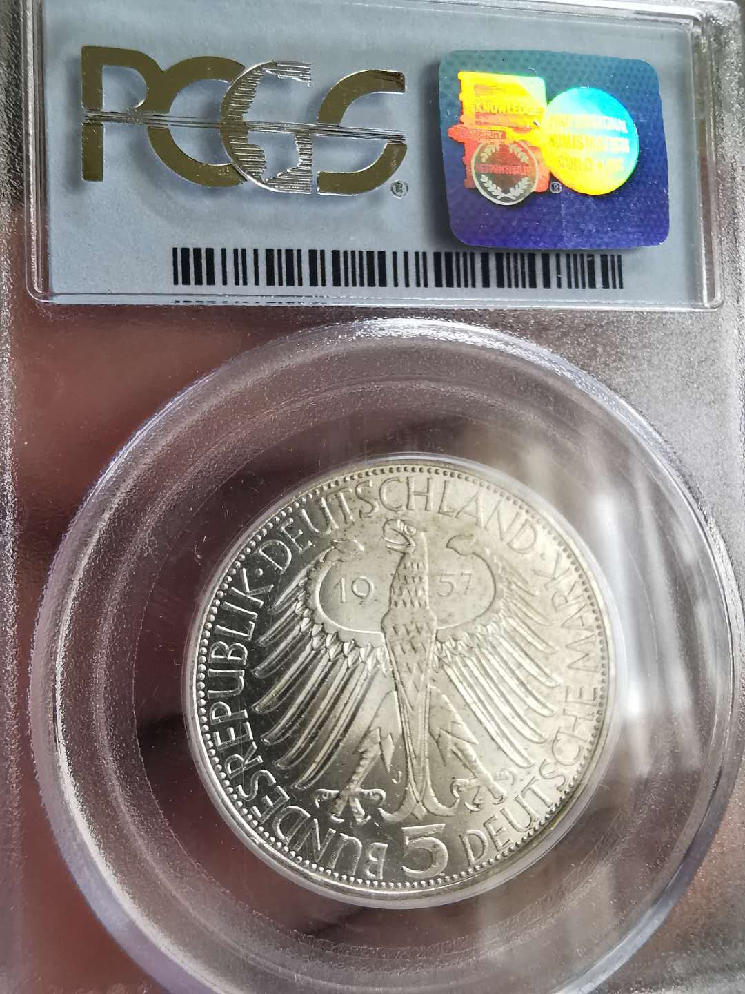 凡希社世界钱币微拍第一百六十五期 1957J联邦德国5马克PCGS-MS64少见品种！