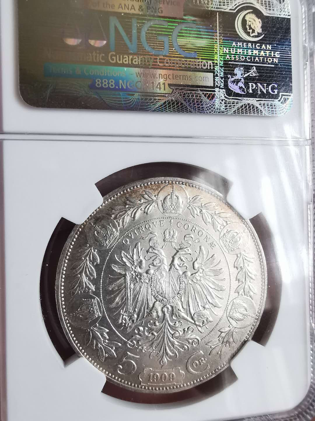 凡希社世界钱币微拍第一百六十五期 1909奥地利5科罗纳大银NGC-MS63