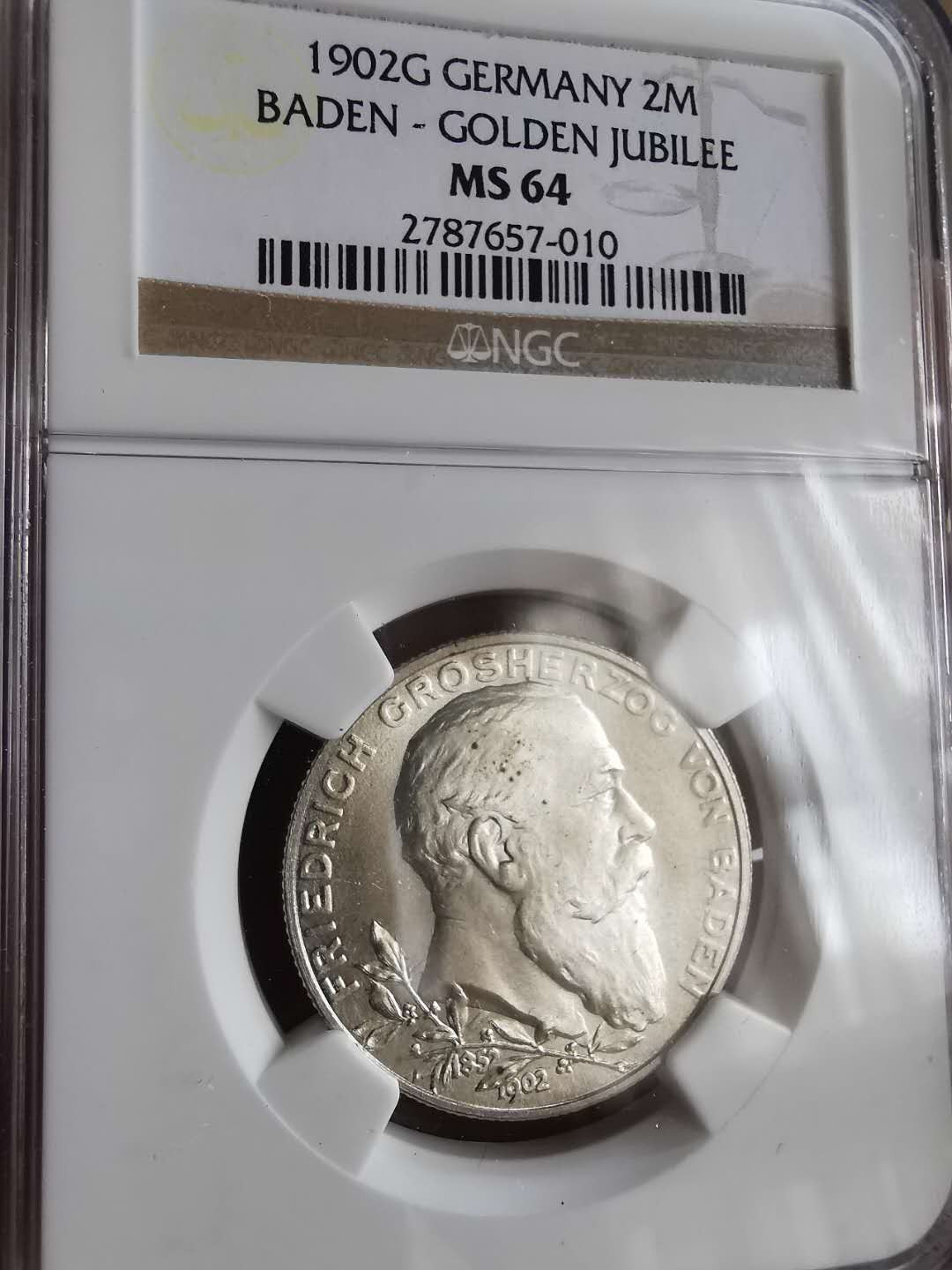 凡希社世界钱币微拍第一百六十五期 1902巴登2马克NGC-MS64