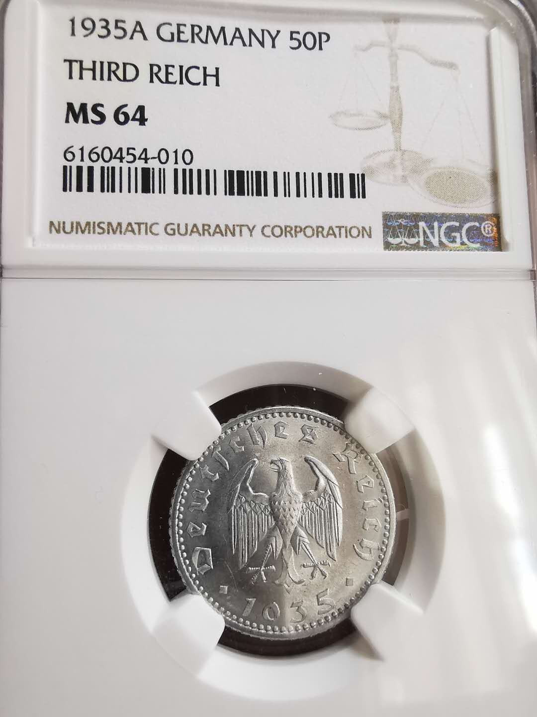 凡希社世界钱币微拍第一百六十五期 1935第三帝国50芬尼NGC-MS64