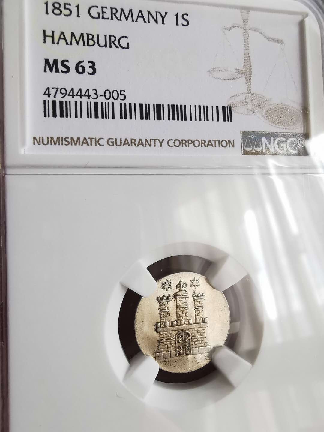 凡希社世界钱币微拍第一百六十五期 1851汉堡1S NGC-MS63