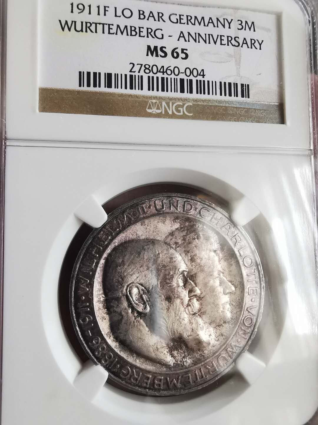 凡希社世界钱币微拍第一百六十五期 1911符腾堡3马克NGC-MS65