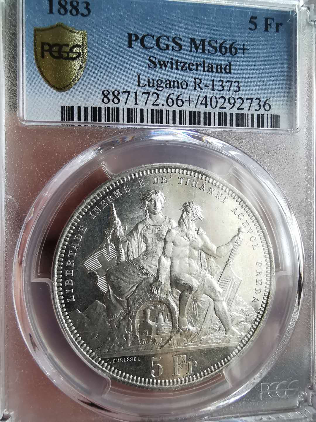 凡希社世界钱币微拍第一百六十五期 荐！1883瑞士卢加诺射击节5法郎PCGS-MS66+
