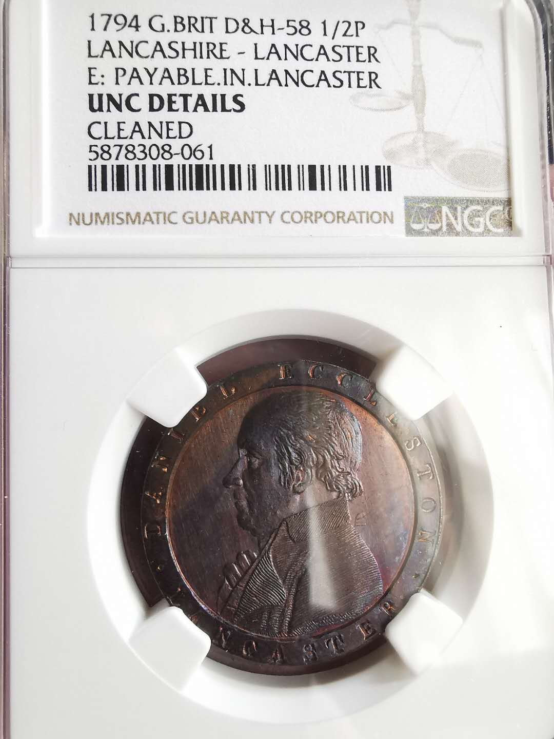 凡希社世界钱币微拍第一百六十五期 1794兰开斯特1/2便士NGC-UNCD经典品种SOHO铸！