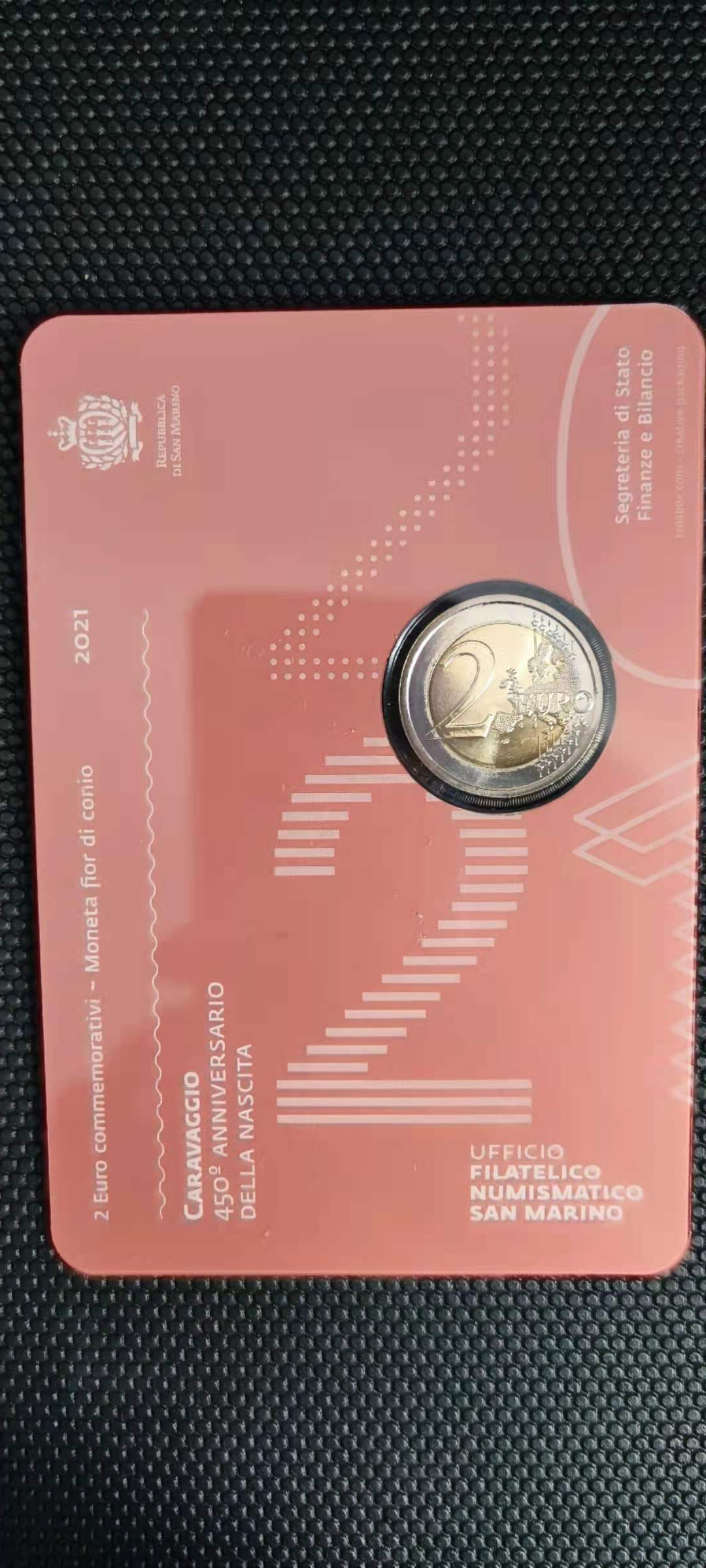 【随心拍&Getcoins】钱币拍卖第九十六期～ 圣马力诺2021年卡拉瓦乔诞辰450周年2欧纪念币 原厂卡装