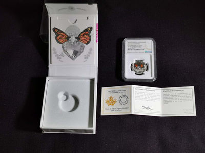 刘世昌艺术品销售中心～虎踞龙蟠*金杨在线联拍群第289期 - 加拿大2017年3元“爱的庆典～蝴蝶情侣镶水晶”银币（NGCPF70UC  串号：2070913-002）1枚。（盒证全）。