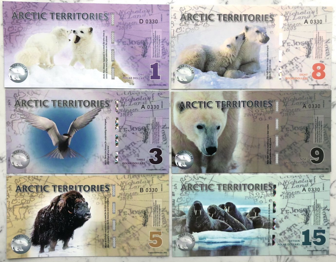 2025第25场（总第225期）：精品测试钞、塑料钞、纪念券、外钞综合场 北极纪念册 北极塑料材质商业钞全套6枚同号册装UNC（雷达号 0330）