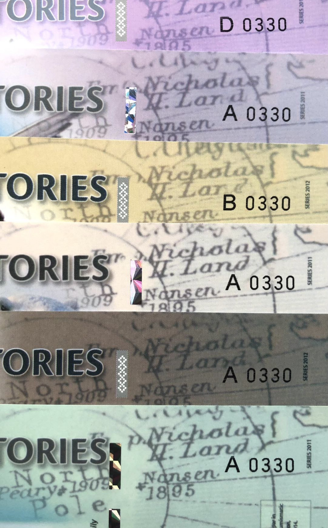2025第25场（总第225期）：精品测试钞、塑料钞、纪念券、外钞综合场 北极纪念册 北极塑料材质商业钞全套6枚同号册装UNC（雷达号 0330）