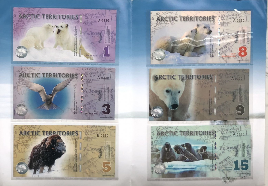 2025第25场（总第225期）：精品测试钞、塑料钞、纪念券、外钞综合场 北极纪念册 北极塑料材质商业钞全套6枚同号册装UNC（雷达号 0330）